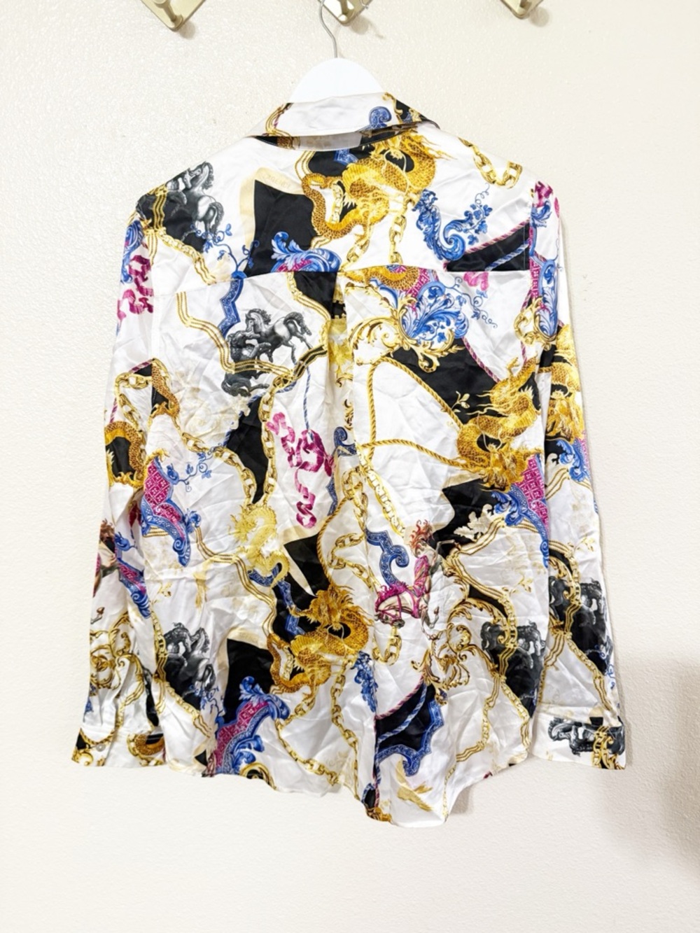 L’Agence Tyler Fantasy Long Sleeve Button Blouse in White, Black, & Renaissance - Picture 11 of 12